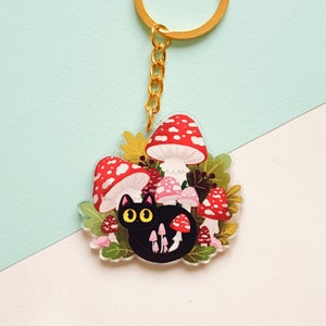 Mushroom cat keychain - transparent acrylic charm