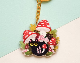 Mushroom cat keychain - transparent acrylic charm