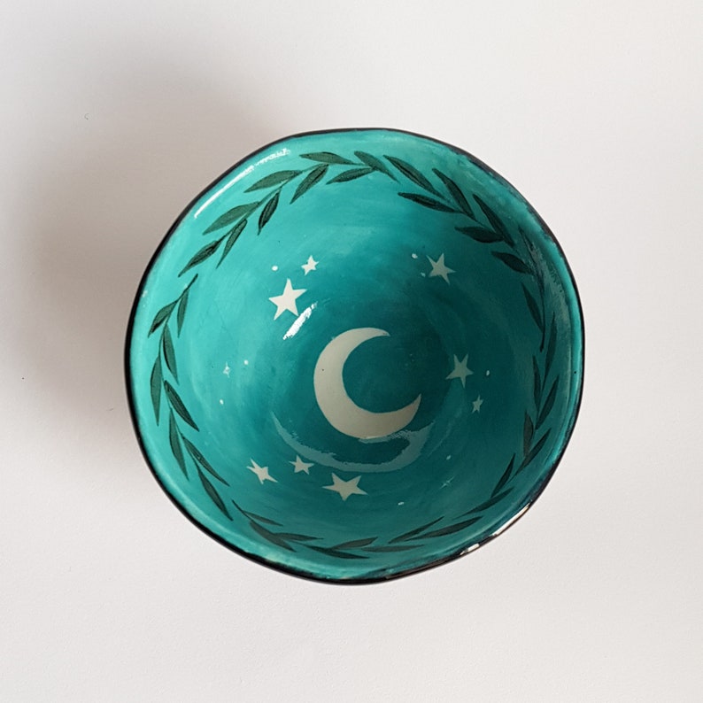 Handmade ceramic bowl with moon and stars image 7