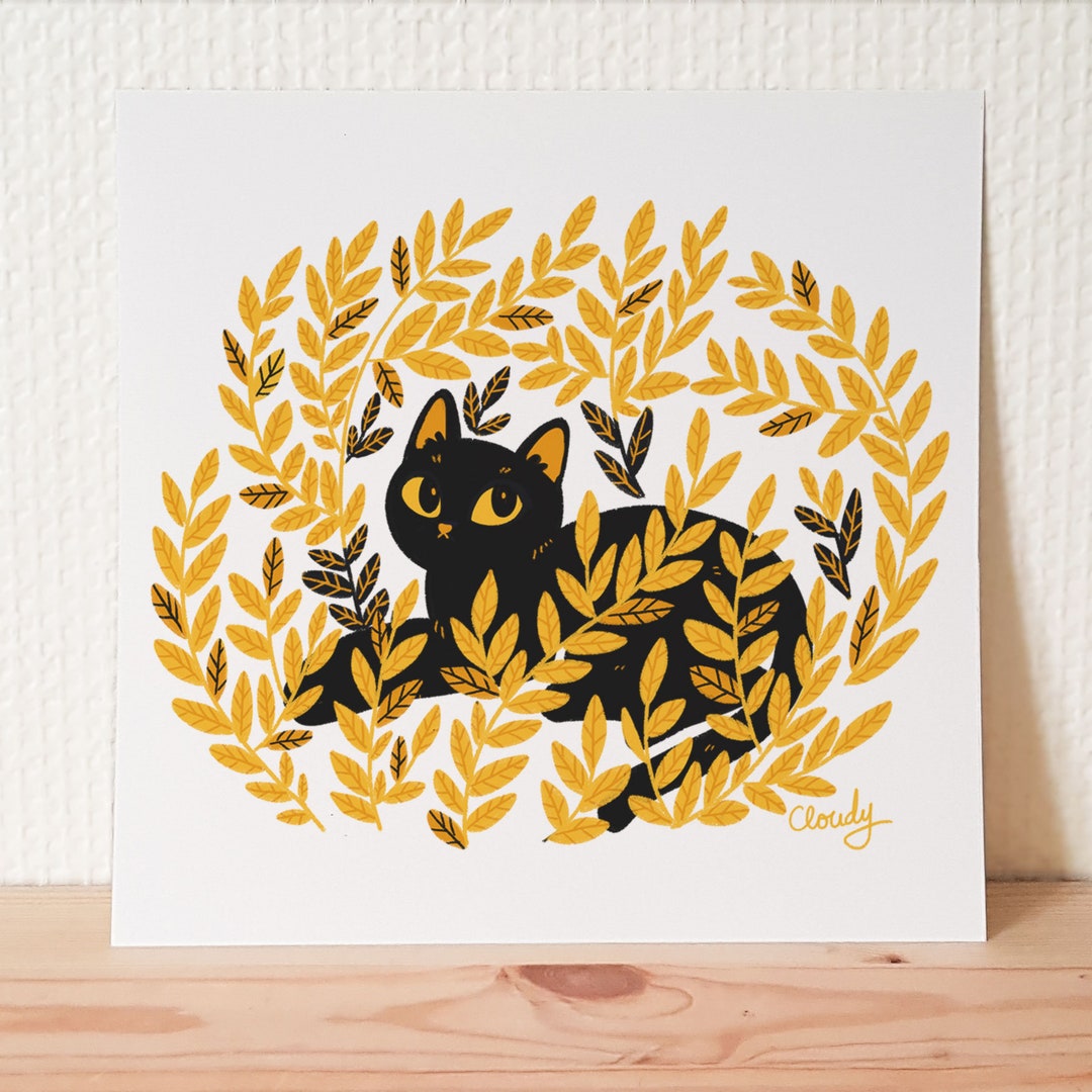 Black Cat Art Print / "honey" / Cute Cat Wall Art / Cat Lover Gift - Etsy