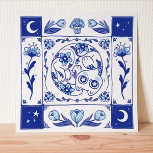 Gatto blu e bianco su una stampa d'arte in piastrelle di porcellana/arte da parete con gatti carini