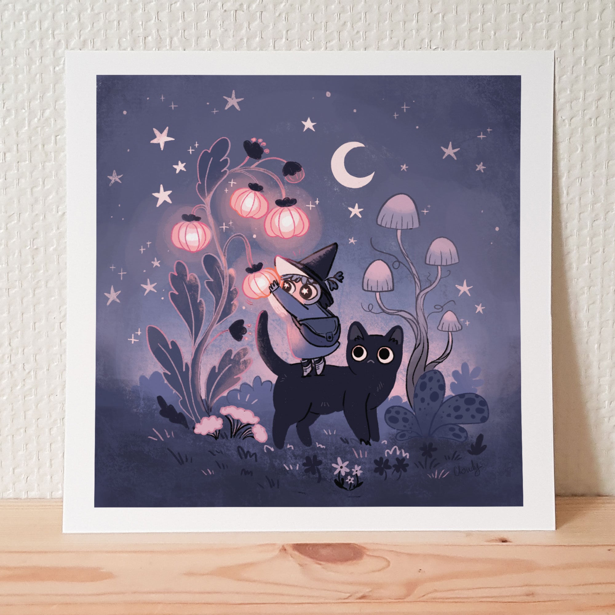 Witch and Black Cat Art Print 