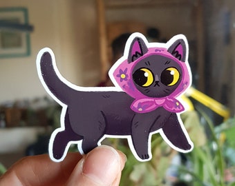 Cute black cat vinyl sticker / babushka cat / waterproof sticker / gift for cat lover