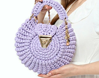 Woven Shoulder Bag, Handmade Knitted Bag, Crochet Round Bag, Hand Woven Bag, Crochet Shoulder Bag