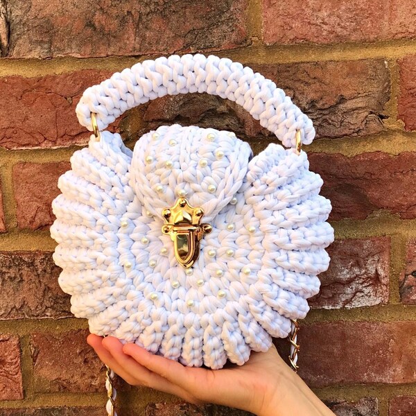 CROCHET Bag Like Our Grandmothers Made, Pearl Bead Bag, Woven Shoulder Bag