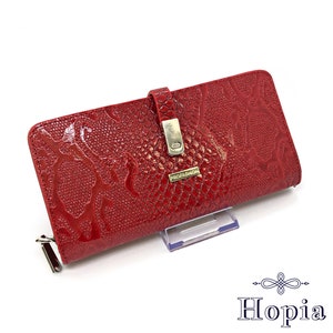 Cartera de piel roja con estampado de cocodrilo para mujer, cartera floral, cartera de piel azul marino, cartera alta de piel, cartera de diseñador, cartera de serpiente negra