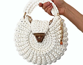 Woven Shoulder Bag, Handmade Knitted Bag, Crochet Round Bag, Hand Woven Bag, Crochet Shoulder Bag