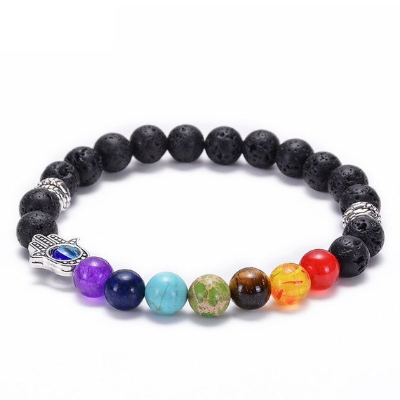 7 Chakra Bracelets: 8 mm Lava Beads, Healing Jewelry, Buddha Beads Purple Amethyst
