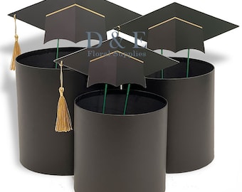 Graduation Round Flower Box with Cap (Set of 3)