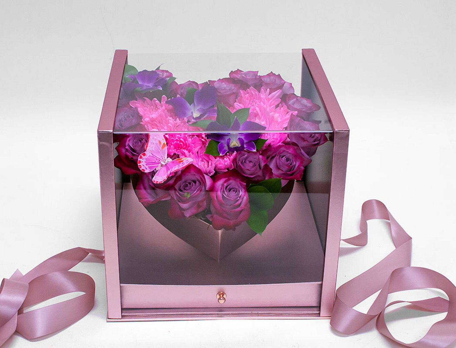 Acrylic Square Flower Box Tilted Heart Center and Drawer Gift Etsy