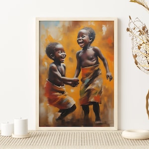 Happy African Kids, African Black Art, Children Laughing, Printable Digital Art, Digital Download,Joyful Brotherhood,Instant Download Poster