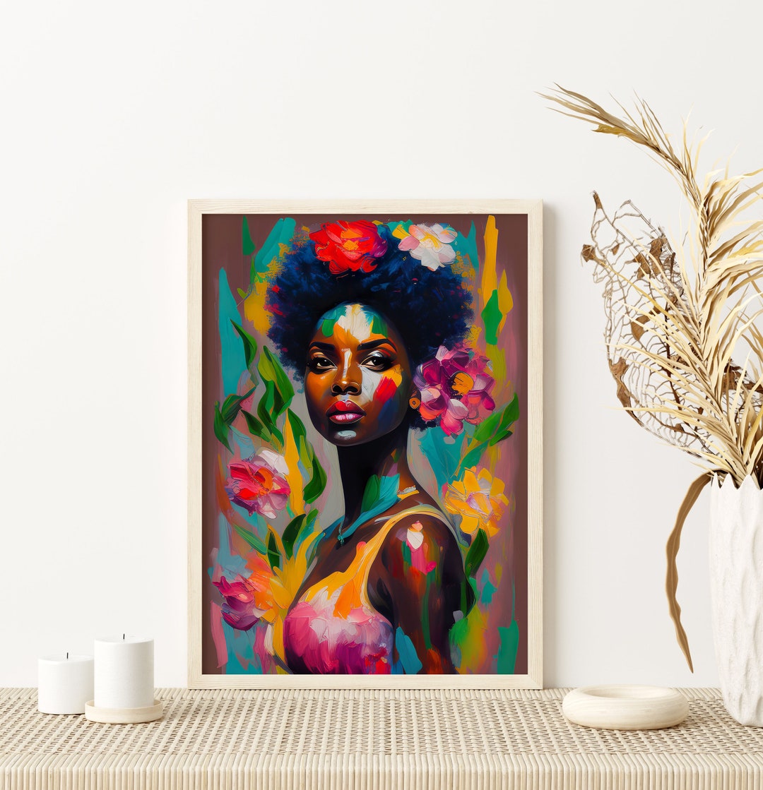 Radiant Afro Queen Wall Art Black Woman Art Colorful Pastel - Etsy