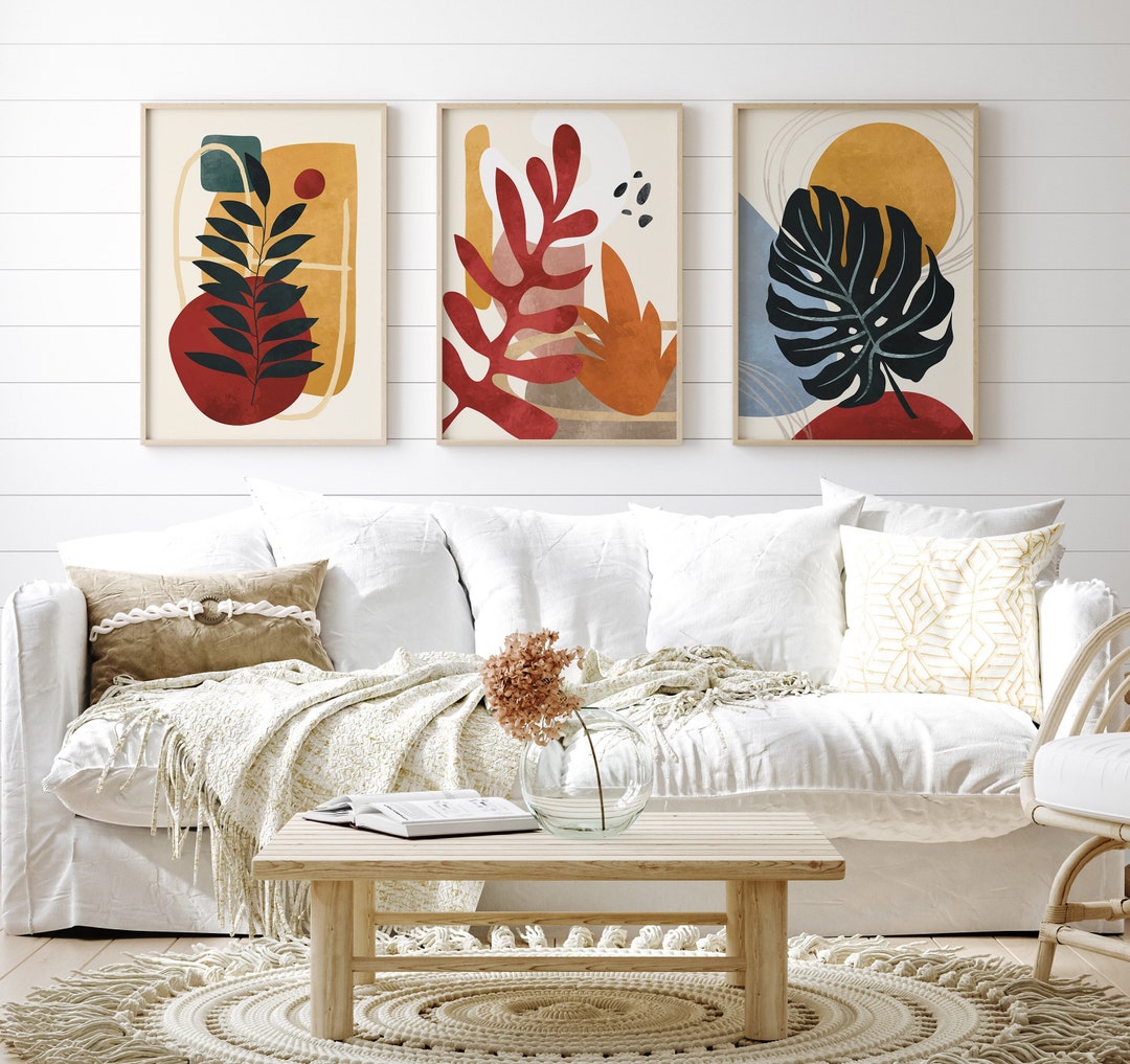 Boho Printable Wall Art Set of 3, Boho Beach Botanical Flower Digital ...