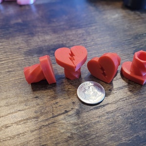 Broken Heart Tire Valve Stem Caps, Red. Available in several Colors. 3D printed with Eco Friendly Material. Schrader Valve cover. Ships Fast