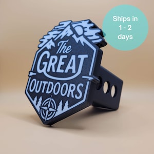 The Great Outdoors Trailer Hitch Cover – Fits 2 Inch Receivers, Black & White 3D Printed Hitch Cap for Trucks, SUVs, and RVs