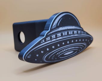Flying Saucer Trailer Hitch Cover. Fits 2 inch Receiver. UFO, UAP, Aliens, Area 51, Roswell. Made to order in the USA! 3D printed.