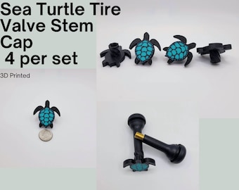 Sea Turtle Tire Valve Stem Caps, two colors, set of Four. 120+ Color Combinations. Made w/ Eco-Friendly Material. Schrader Valve Stem Cover.