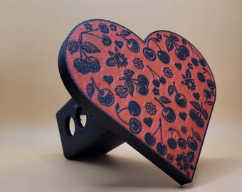 Cherry Heart Trailer Hitch Cover Cap. Fits 2"x2" receiver. Customize your colors. Made to order in the USA! 3D printed.