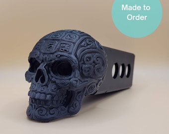 Mayan Skull Trailer Hitch Cover – 3D Printed Decorative Hitch Plug for 2” Receivers, Unique Tribal Skull Truck Accessory