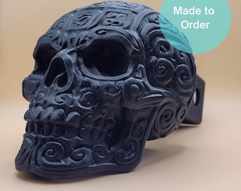 Large Mayan Skull Trailer Hitch Cover – 3D Printed Decorative Hitch Plug for 2” Receivers, Unique Tribal Skull Truck Accessory