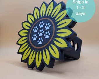 Sunflower Paw Print Trailer Hitch Cover: Custom Pet Lover Gift