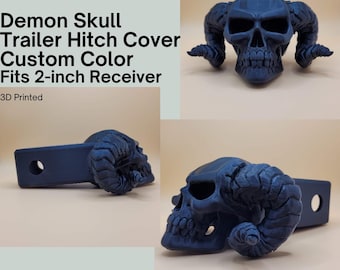 Demon Skull Trailer Hitch Receiver Cap. Fits 2 inch x 2 inch Receiver. Several color options. Made to order in the USA! 3D printed.