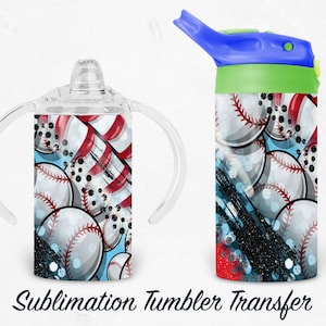 Baseball - Kids 12 oz Sippy Sublimation Tumbler Transfer - Ready To press - Heat Transfers SHIPS NEXT DAY
