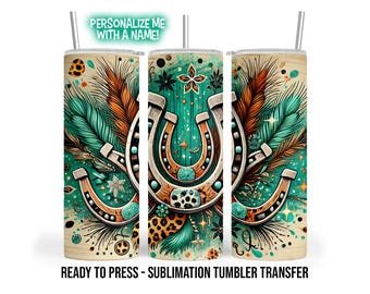 Impresión por sublimación de herradura estilo western para vasos de 20 oz - vasos de 30 oz - Transferencias térmicas listas para planchar -