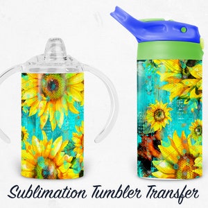 Rustic Sunflower Kids 12 oz Sippy Sublimation Tumbler Transfer - Ready To press - Heat Transfers SHIPS NEXT DAY