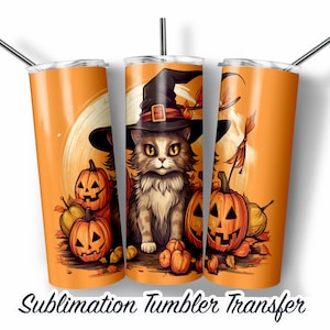Orange Cat Halloween  Sublimation Tumbler Transfer Print For 20 oz Tumblers - 30 oz Tumblers - Ready To press - Heat Transfers