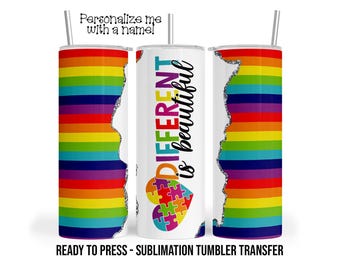 Personalized Autism Awareness Sublimation Tumbler Transfer Print 20 oz Tumbler or 30 oz Tumbler Ready To Press Heat Transfer