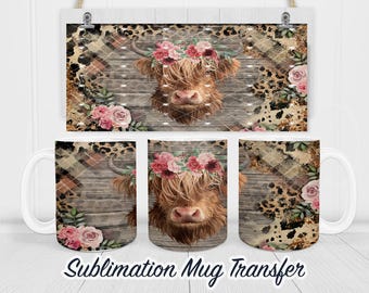 Highland Cow - Sublimation Transfer Print For 11 oz - 15 oz Mugs - Ready To press - Heat Transfer