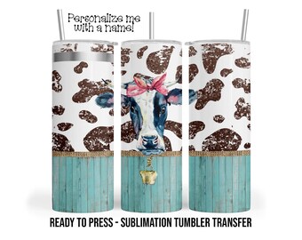 Teal Farm Cow Tumbler Sublimation Transfer, 20oz and 30oz, Ready to Press