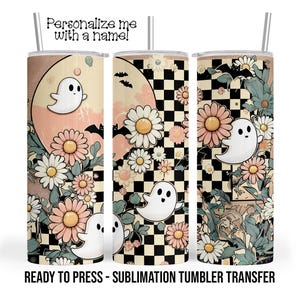 Spooky Season Halloween Retro Cute Ghost Ready to Press Sublimation Transfer Print 20 oz - 30 oz Tumblers