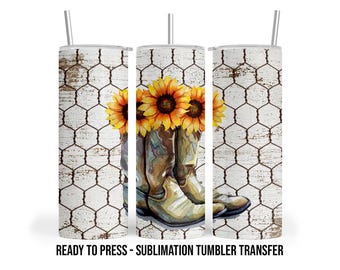 Sunflower Boots  Sublimation Tumbler Transfer Print For 20 oz Tumblers - 30 oz Tumblers - Ready To press Heat Transfers