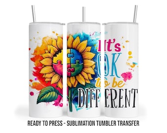 Autism Sublimation Transfer Print For 20 oz Tumblers - 30 oz Tumblers - Ready To press - Heat Transfers