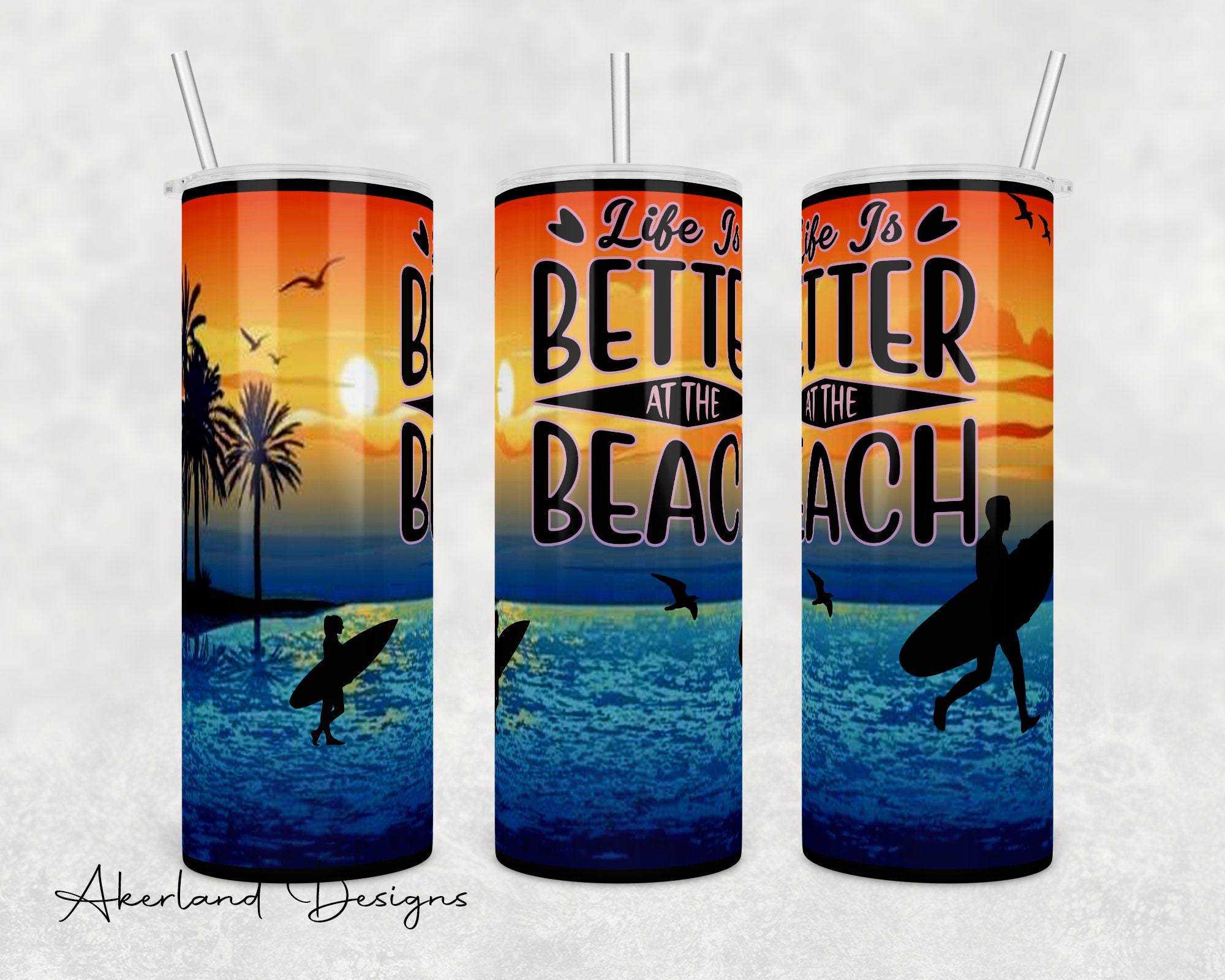 Ready to Press Sublimation Transfer 20 Ounce Tumbler Beach Scene Glass Fusing Sculpting