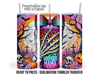 Halloween Boo Gee Mama Iced Coffee, Skeleton, Sublimation Tumbler Transfer Print 20oz Tumbler, Ready To press Heat Transfer
