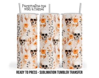 Tumbler Transfer Halloween Skulls Sublimation Tumbler Transfer Print For 20 oz - 30 oz  Tumbler - Ready To Press Single Use Transfers