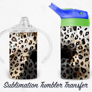 Leopard Print Kids 12 oz Sippy Sublimation Tumbler Transfer - Ready To press - Heat Transfers SHIPS NEXT DAY