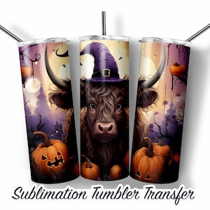 Highland Cow Halloween  Sublimation Tumbler Transfer Print For 20 oz Tumblers - 30 oz Tumblers - Ready To press - Heat Transfers