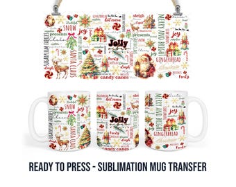 Christmas Sublimation Mug Transfer Print For 11 oz - 15 oz Mugs - Ready To press - Heat Transfer