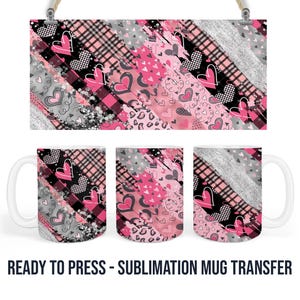 Heart Washi Valentine Theme Sublimation Mug Transfer Print For 11 oz - 15 oz Mugs Ready To press Single Use Heat Transfer For DIY Crafters