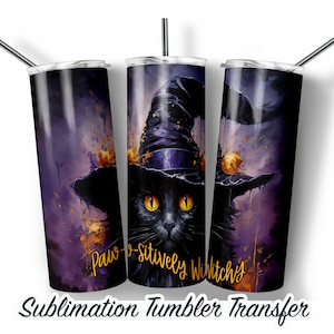 Black Cat Halloween -  Sublimation Tumbler Transfer Print For 20 oz Tumbler - 30 oz  Tumbler - Ready To press - Heat Transfers