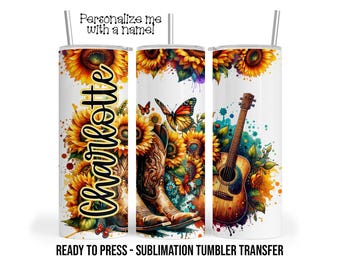 Western Boots Sunflower Sublimation Tumbler Transfer Print For 20oz Tumbler - 30 oz Tumbler - Ready To Press Heat Transfer,