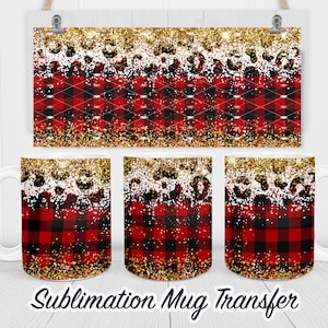 Christmas Plaid Coffee Mug Sublimation Transfer Print - 11 oz - 15 oz Coffee Mugs - Ready To press - Heat Transfers SHIPS NEXT DAY
