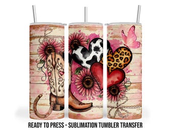 Valentines Country Theme Sublimation Transfer Print 20 oz or 30 oz Tumblers - Ready To press Heat Transfers