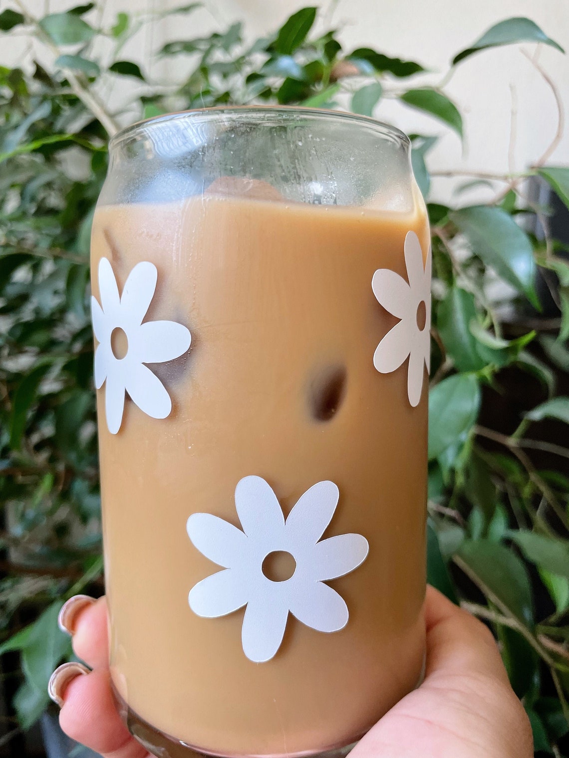 Flower glass iced coffee cup iced coffee mug beer can Etsy
