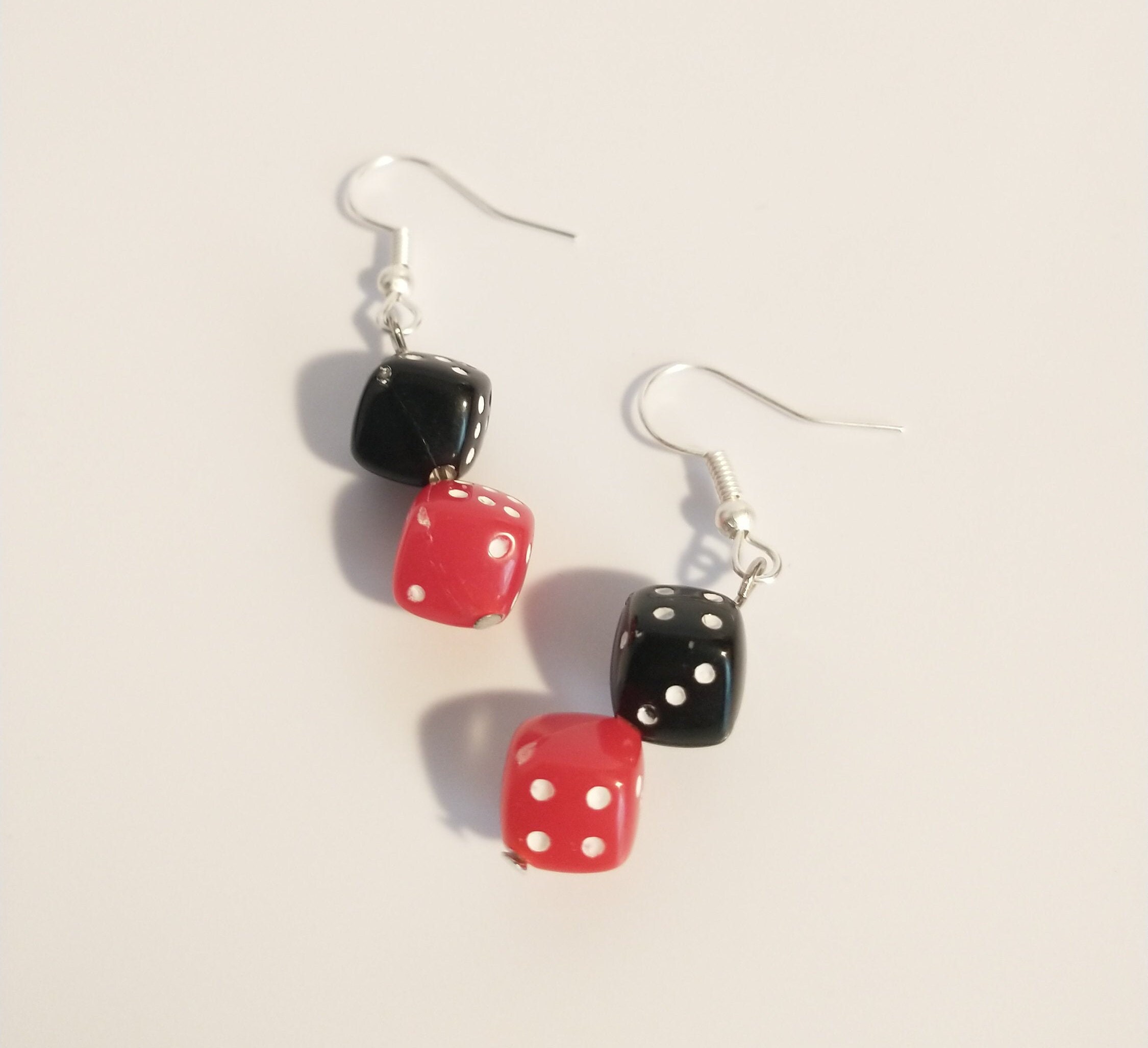 Red and Black Dice Earrings with Silver Colored Hooks Etsy