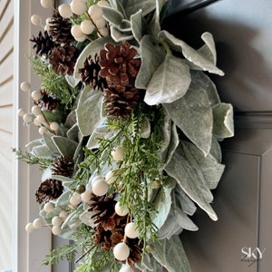 Winter Lambs Ear Wreath With White Berries, Christmas Wreath, Farmhouse ...